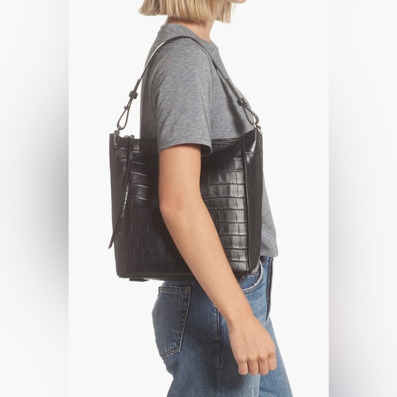 All Saints Authentic Kita Croc Embossed Leather Shoulder/Crossbody Bag - Picture 3 of 8